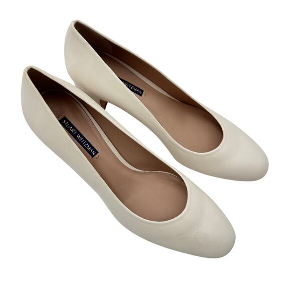 Stuart Weitzman Pumps Maeve Leather Block-Heel Women's Size 10 Cream‎ - Picture 2 of 10